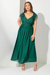 YOURS LONDON Plus Size Green Lace Wrap Maxi Dress | Yours Clothing 1