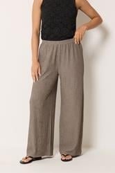 M&Co Petite Mocha Brown Crinkle Wide Leg Trousers | M&Co 3