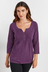 LTS Tall Dark Purple Cotton Henley Top | Long Tall Sally 3