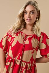 YOURS Plus Size Red Abstract Floral Tie Neck Mini Dress | Yours Clothing 4