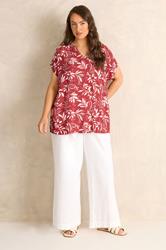 EVANS Plus Size Orange Leaf Print Notch Neck Blouse | Evans 4