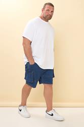 BadRhino Big & Tall Blue Elasticated Cargo Denim Shorts 1