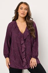 EVANS Plus Size Purple Zebra Burnout Frill Detail Blouse | Evans 3