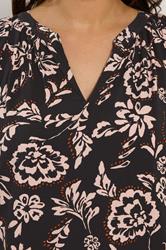 EVANS Plus Size Black Floral Notch Neck Blouse | Evans 4