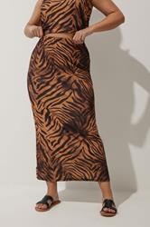 LIMITED COLLECTION Plus Size Brown Zebra Print Midaxi Skirt | Yours Clothing 1