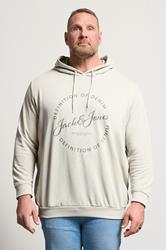JACK & JONES Big & Tall Moonbeam White Logo Printed Hoodie | BadRhino 3