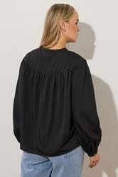 LTS Tall Black Woven Broderie Bib Blouse | Long Tall Sally 4