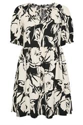 YOURS Curve Black Abstract Print Tie Neck Mini Dress