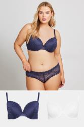 YOURSET 2 PACK Plus Size Blue & White Lace Trim Padded Bras | Yours Clothing 1