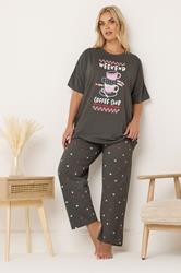 YOURS Plus Size Set Brown 'Weekend Coffee Club' Wide Leg Pyjama | Yours Clothing 3