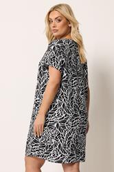 YOURS Plus Size Black Abstract Leaf Pleat Front Dress | Yours Clothing 2