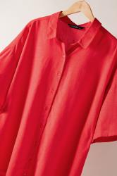 EVANS Plus Size Red Linen Shirt  | Yours Clothing 7