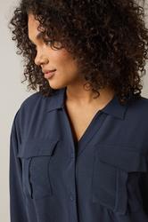 EVANS Plus Size Navy Blue Utility Pocket Shirt | Evans 4