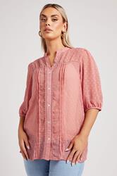 YOURS LONDON Plus Size Pink Dobby Crochet Trim Blouse | Yours Clothing 3