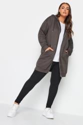 YOURS Plus Size Charcoal Grey Longline Zip Hoodie | Yours Clothing 1