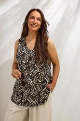 EVANS Plus Size Brown Leaf Print Linen Vest Top | Evans 3