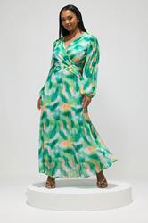 YOURS LONDON Plus Size Green Abstract Pleated Dress | Yours Clothing 1