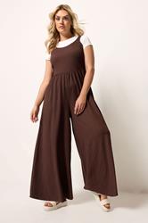 YOURS Plus Size Chocolate Brown Textured Jumpsuit | Yours Clothing 3