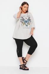 Plus Size Black Lace Cropped Leggings | Yours Clothing 1