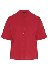 EVANS Curve Red Cotton Boxy Collard Shirt