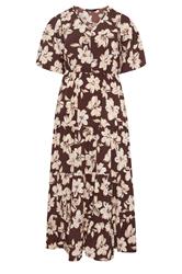 YOURS Curve Brown Floral Tiered Maxi Dress