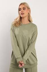 YOURS Plus Size Light Khaki Green Sweatshirt  | Yours Clothing 1