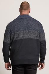 BadRhino Big & Tall Navy Blue Colour Block Quarter Zip Jumper | BadRhino 2