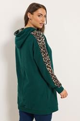 YOURS Plus Size Green Leopard Print Trim Hoodie | Yours Clothing  2