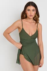 LTS Tall Khaki Green Mesh Skirted Wrap Swimsuit | Long Tall Sally 2