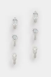 YOURSET 3 PACK Silver Tone Stone Hoop Earrings | Yours Clothing 3
