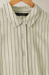 EVANS Plus Size Natural Brown Stripe Print Premium Linen Shirt | Evans 9