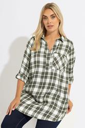 YOURS Plus Size Green Check Overhead Shirt | Yours Clothing 3