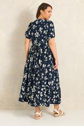 EVANS Plus Size Navy Blue Daisy Print Midi Dress | Evans 2