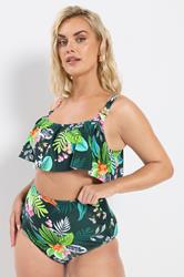 YOURS Plus Size Green Tropical Print Frill Bikini Top | Yours Clothing 2