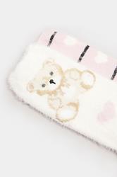 YOURSET 2 PACK Curve White & Pink Teddy Bear Fluffy Bed Socks | Yours Clothing 6