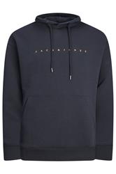 JACK & JONES Big & Tall Navy Blue Logo Hoodie | BadRhino 1