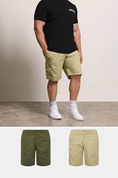 JACK & JONES Big & Tall 2 PACK Neutral And Olive Green Cargo Shorts | BadRhino 3