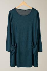 EVANS Curve Teal Blue Front Pocket Tunic Jumper