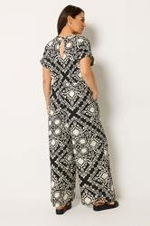 YOURS Plus Size Black & White Paisley Print Wide Leg Jumpsuit | Yours Clothing 2
