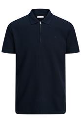 JACK & JONES Big & Tall Navy Blue Zip Neck Polo Shirt