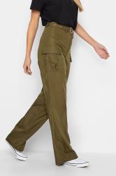 LTS Tall Khaki Green Belted Wide Leg Cargo Trousers | Long Tall Sally 3