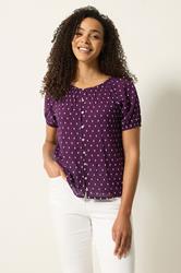 M&Co Berry Purple Dobby Short Sleeve Blouse | M&Co 1