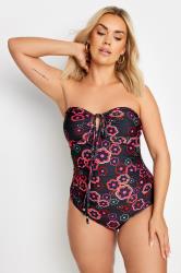 YOURS Plus Size Black & Pink Floral Halter Neck Swimsuit | Yours Clothing 4