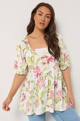 YOURS Plus Size White Floral Peplum Top | Yours Clothing 2