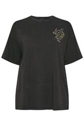 YOURS Curve Black 'Les Fleurs' Back Print Relaxed T-Shirt