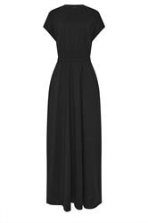 LTS Tall Black Jersey Shirred Waist Cotton Maxi Dress