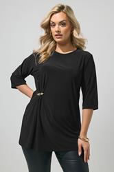 YOURS LONDON Plus Size Black Buckle Detail Top | Yours Clothing 3