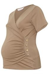 BUMP IT UP Plus Size Brown Button Detail Wrap Top | Yours Clothing 5