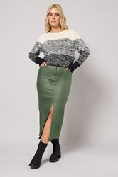 YOURS Plus Size Khaki Green Coated Split Hem Midaxi Skirt | Yours Clothing 1