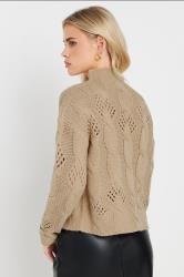 PixieGirl Petite Women's Beige Brown Cable Knit High Neck Jumper | PixieGirl 2